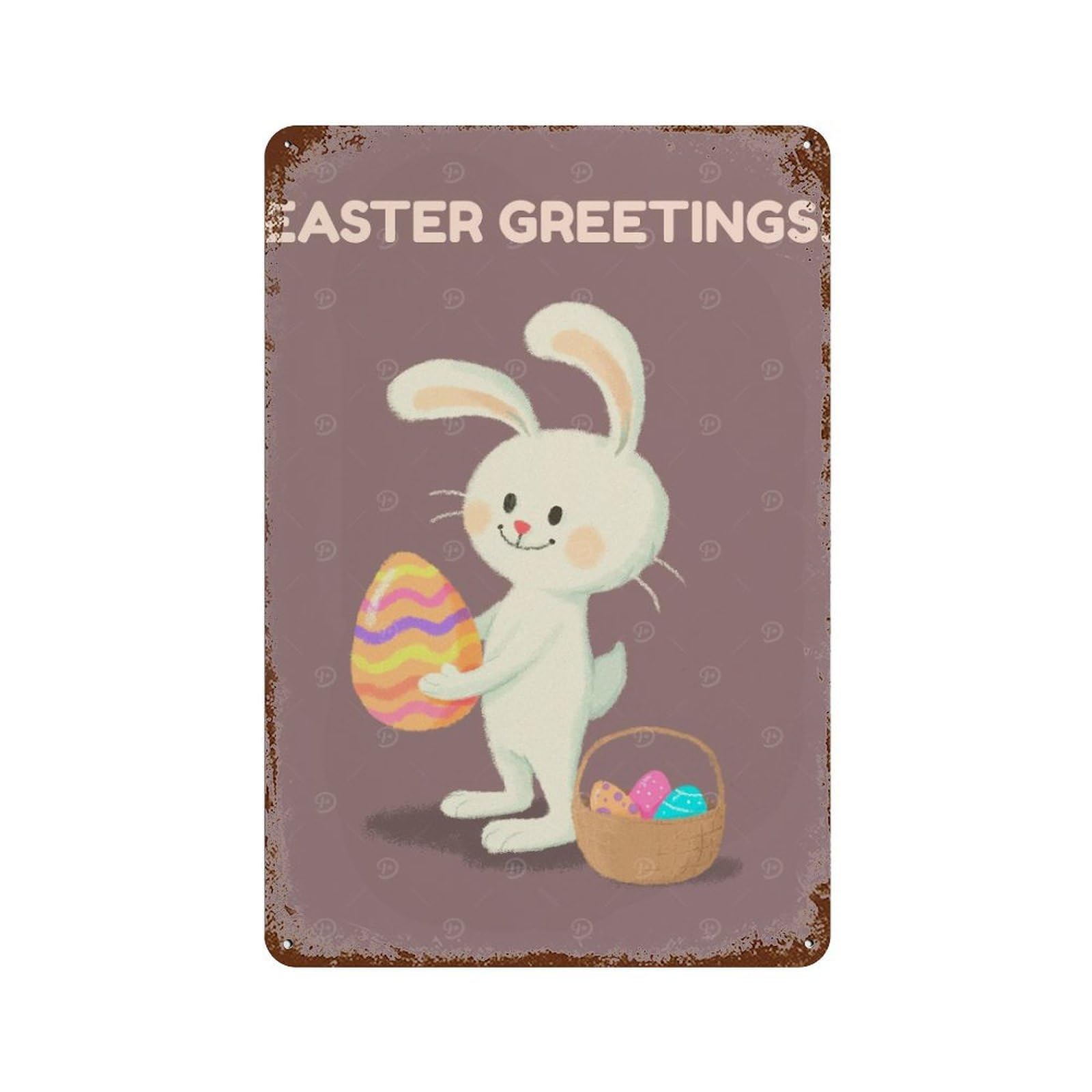 Easter Bunny with Eggs Decorative Tin Sign 11.8"x7.9", Vintage Wall Decor for Garage, Pub Or Kitchen
