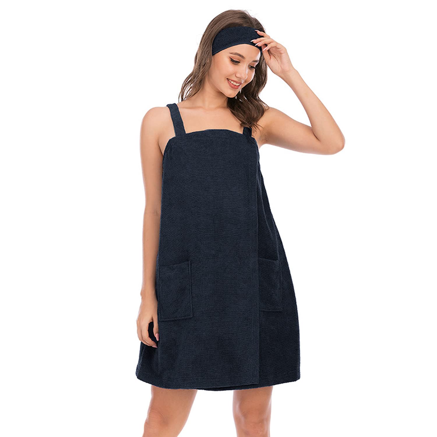 Verve Jelly Women Girls Shower Wraps Wearable Towel Wrap Cozy Pool Beach Spa Bathing Shower Bath Cover Up Towel Bathrobe Home Robe Navy Blue S