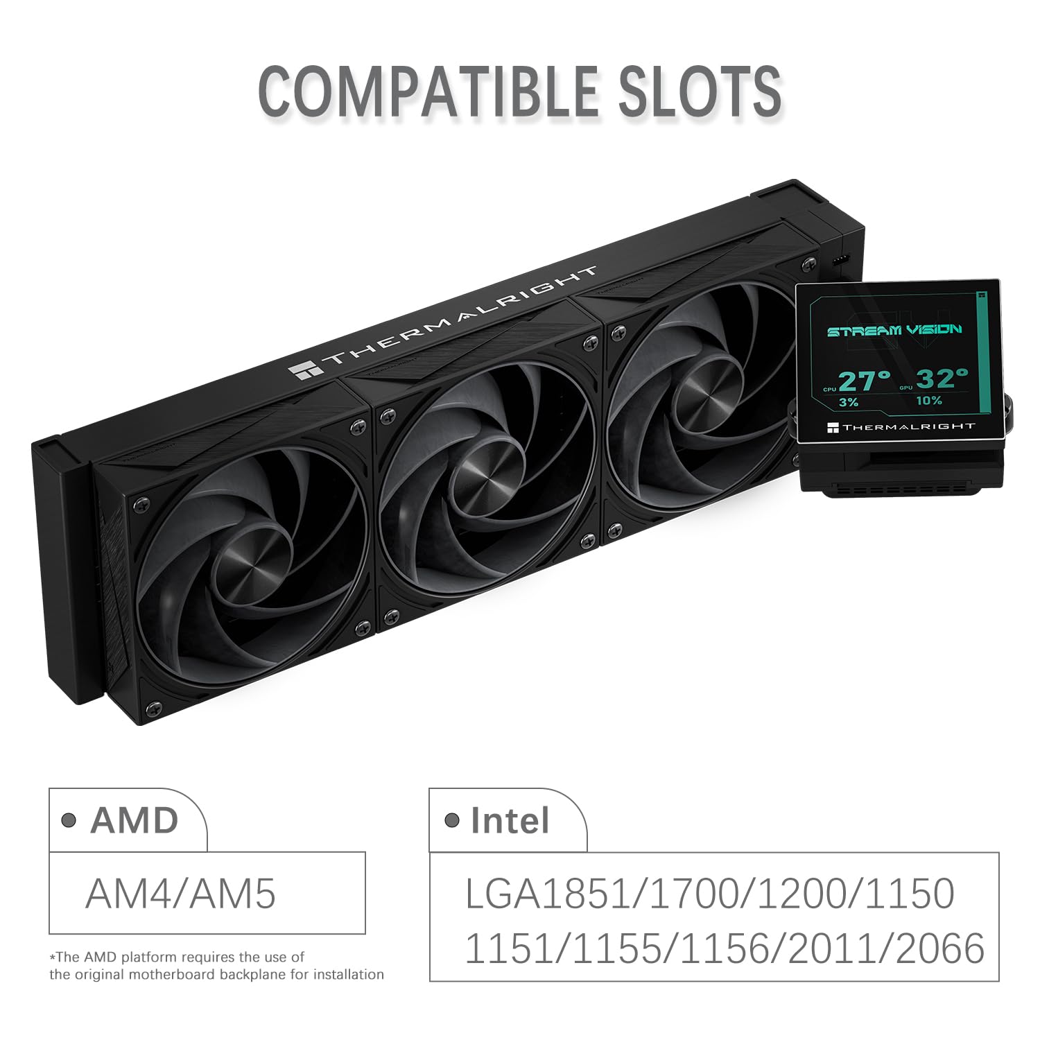 TR-Thermalright Stream Vision 360 Black Liquid CPU Cooler, schermo LCD IPS da 3,5 pollici con risoluzione 680 x 480 magnetica, testa fredda con ventola incorporata integrata, radiatore da 360 mm, per