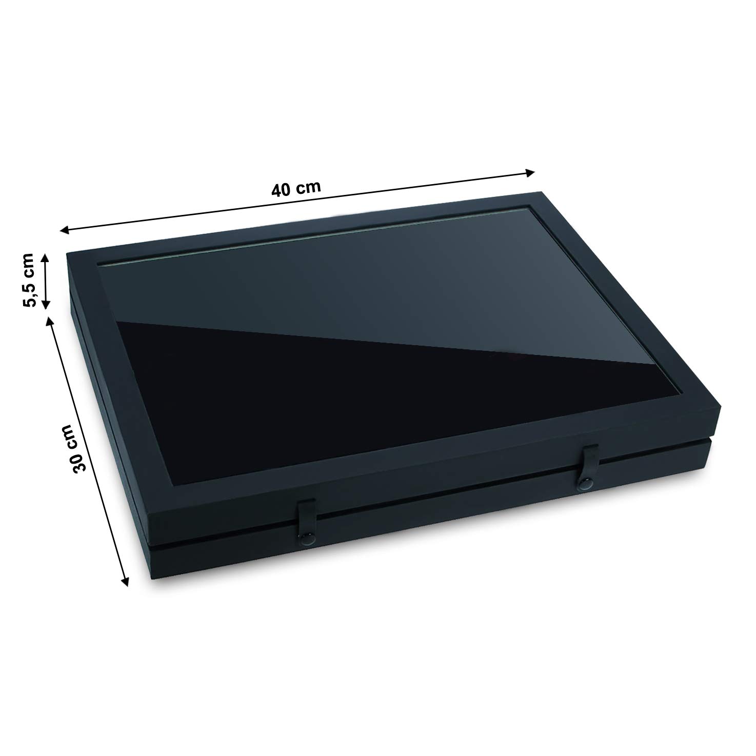 SAFE 5677 Vitrina de Coleccionismo Edición Negra con tapa de cristal real | superficie de estructura de lino negro mate | Estuche para hasta 45 unidades | 40 x 30 x 5,5 cm