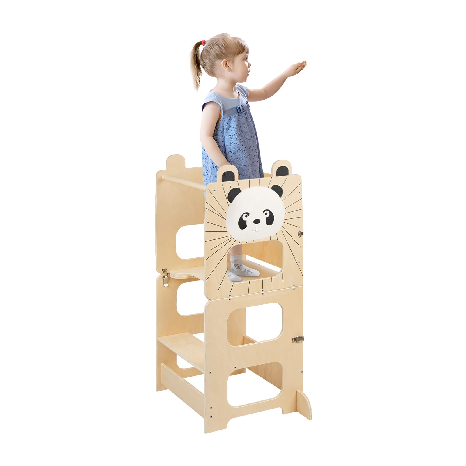 Tour Montessori en Bois 1,5-99 Ans, Tour d'apprentissage pour Enfants en Bois avec Tableau, 3-en-1 Tour d'observation Enfant, réglables en Hauteur, Pieds Anti-basculement-87*42*38.5 cm-couleur bois