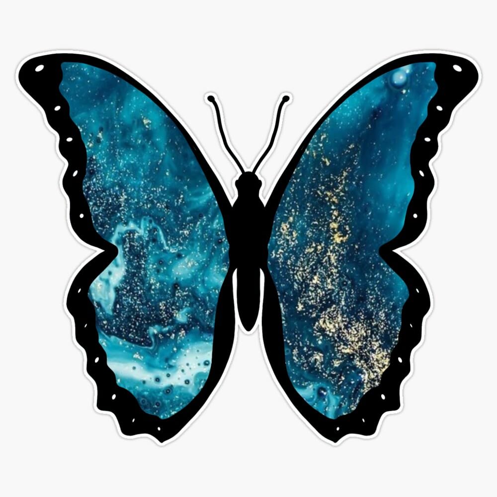 Butterfly - Turquoise, Gold Sticker Vinyl Waterproof Sticker Decal Car Laptop Wall Window Bumper Sticker 5"