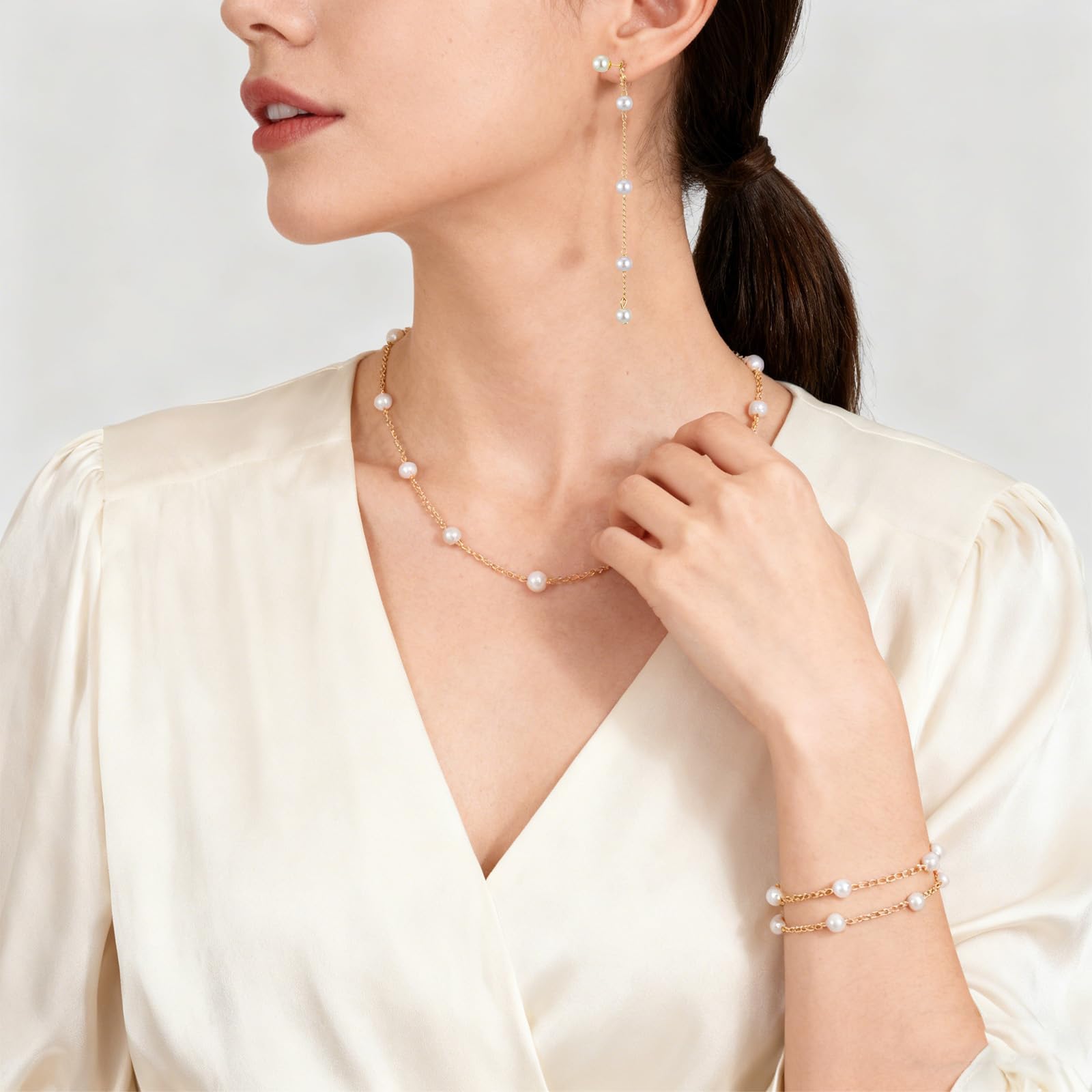 Gold Jewelry Set for Women Pearl Necklaces Pearl Bracelets Dainty Drop Earrings Gift for Wedding Bride Bridesmaids Christmas Valentine's Day Jewelry Boho Prom Accessories