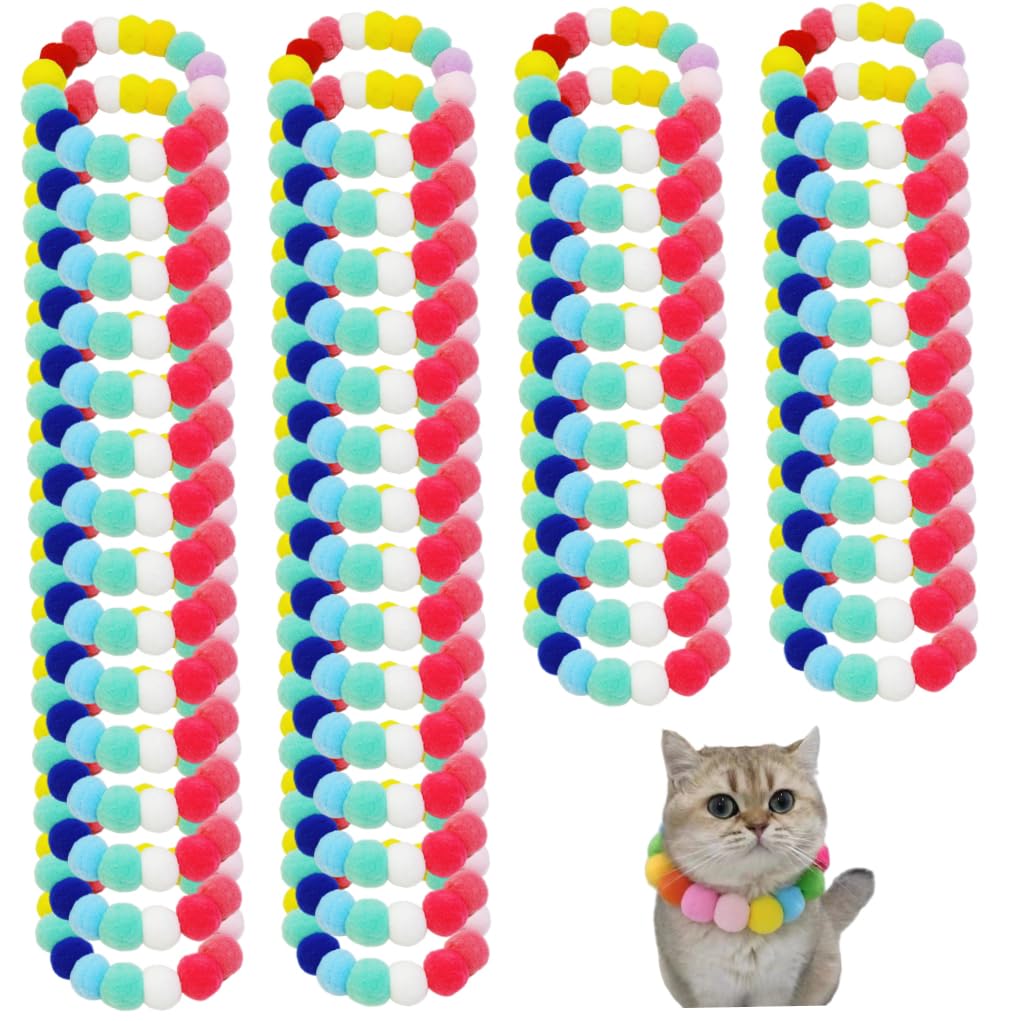 50 Collares de Perro con Cuentas, Collar de Gato elástico Ajustable con pompón Suave para Perros pequeños, Cachorros, Collar de Moda para Mascotas para Fotos y Uso Diario, Gato elástico, Perro con CU