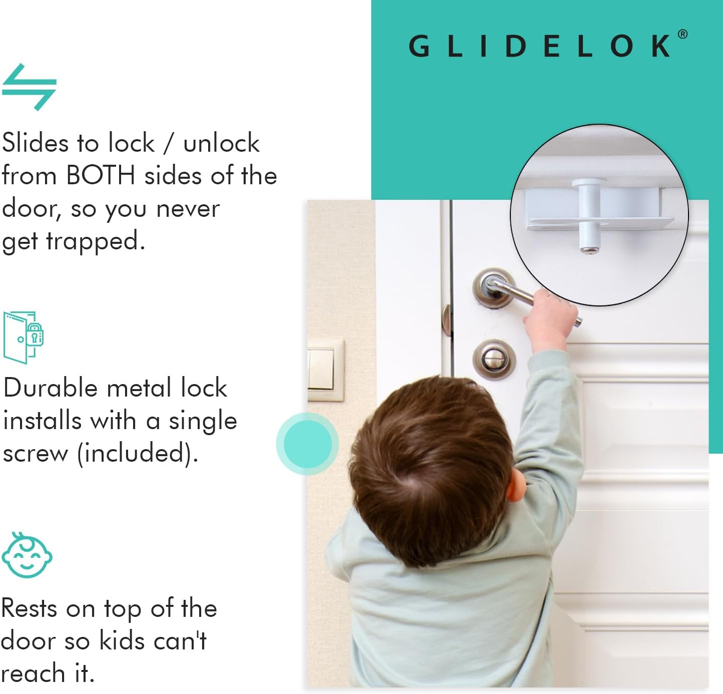White Metal Child Safety Door Top Lock 4-Pack