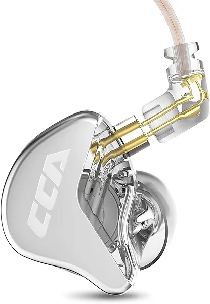 CCA CRA in Ear Monitor Headphones, Ultra-Thin Diaphragm Dynamic Driver Super Bass Clear Sound Gaming Earbuds Wired IEM Earphones with Detachable Cable, in Ears for Singers Musician DJ Stage (White)