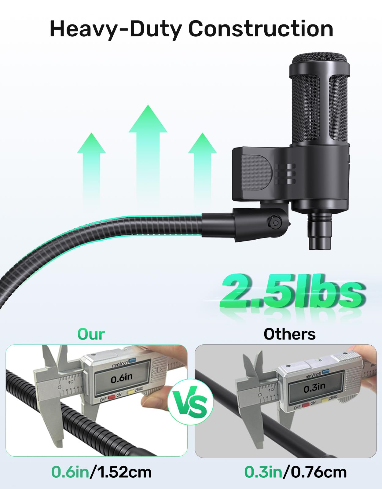 Flexibler Schwanenhals-Mikrofonständer mit Tischklemme, robust, mit 2 Mikrofonhaltern, 0,6 cm und 0,95 cm Adapter, für Gaming, Live-Streaming, Podcast, Konferenzen und Podium, 48,3 cm (19 Zoll)