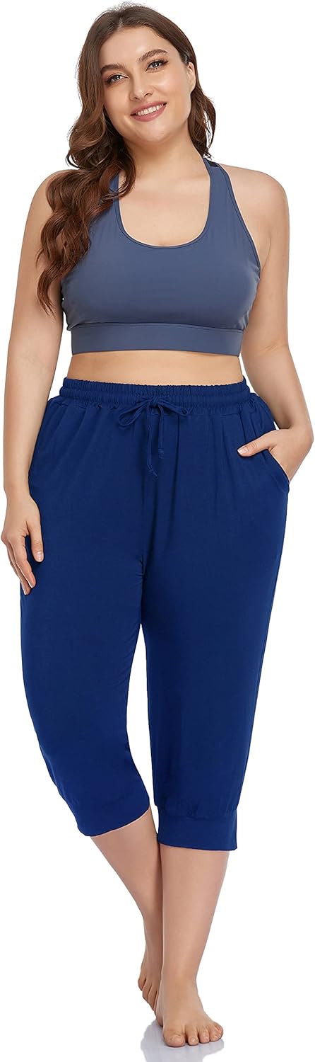 ZERDOCEAN Women's Plus Size Active Yoga Lounge Indoor Capri Casual Comfy Relaxed Joggers Pants with Pockets Drawstring - Image 5
