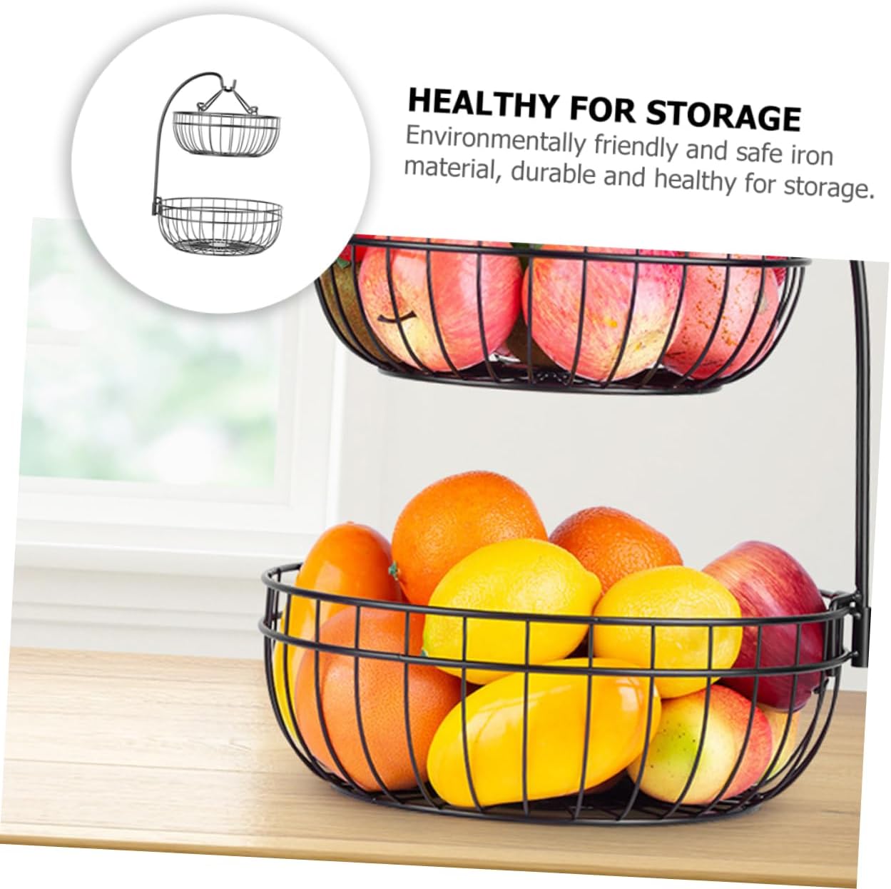 OUNONA 1pc Two Layer Crafts Hanging Basket for Fruits and Vegetables Versatile Snack Storage for Kitchen and present for Housewarming