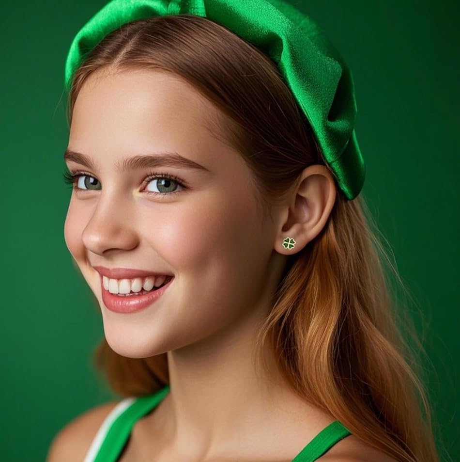 Reffeer Solid 925 Sterling Silver Leaf Clover Earrings Studs for Women Teen Girls Green Leaf Stud Earrings Clover2