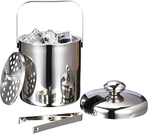 Winbold - Cubo de hielo aislado con tapa, cubo de hielo de doble pared con cuchara y soporte a prueba de goteo, cubos de hielo para fiestas, bar,