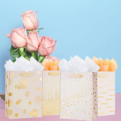 Miniatura 2 de UNIQOOO 12PCS Assorted Metallic Gold Gift Bags Bulk, Medium 9 Inch, Polka Dots, Star Geometric Paper Gift Wrap Bag, For Wedding Birthday Gift