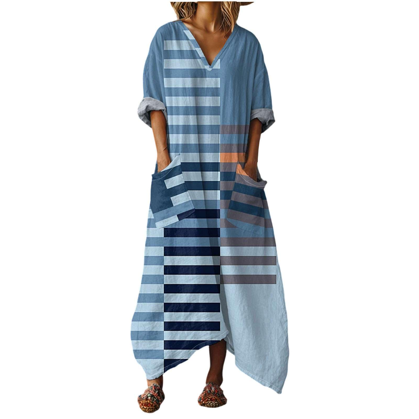 Robe pour rondes ample et fraîche col V chic pour le printemps - 8