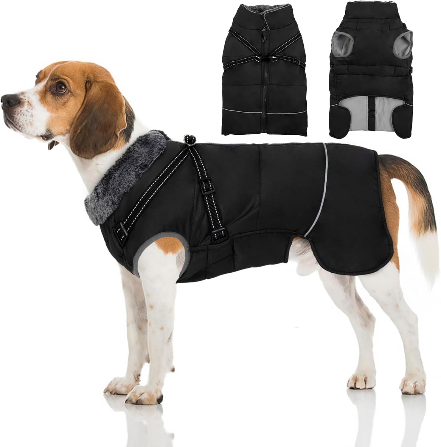 BRKURLEG Dog Winter Jacket with Harness Warm Dog Winter