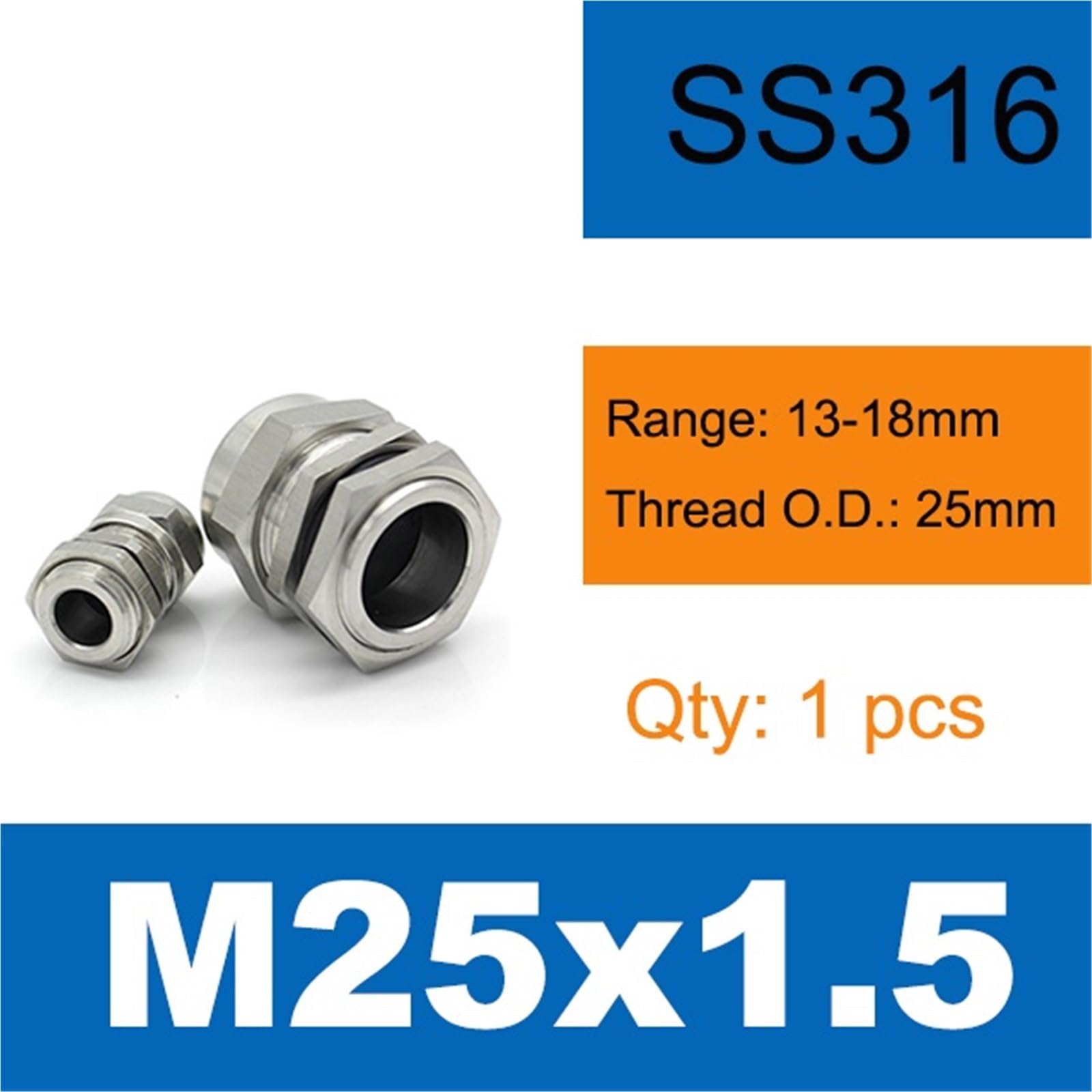 Presse Etoupe Presse-étoupes En Acier Inoxydable 316, Étanches Métal M8 M10 M12 M16 M20 M22 M30(M25-SS316-1pcs)