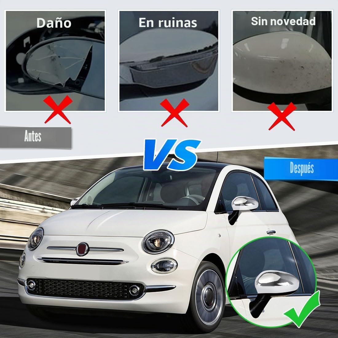 Tapa del Espejo retrovisor del Coche para Fiat 500 500C 500E 2007-2024