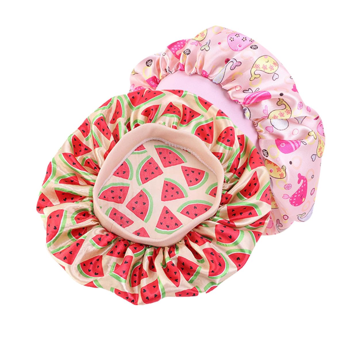 Gorros de Dormir de Satén para 4 Piezas Estampado Colorido, Talla Única, Diseño y Transpirable para Protección del Cabello Durante el Sueño y Baño