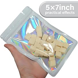 EONJOE 100-pack 57 inch mylar bags with clear window holographic resealable sealable packaging zip bag for small bussiness jewelry candy sample food packing supplies white