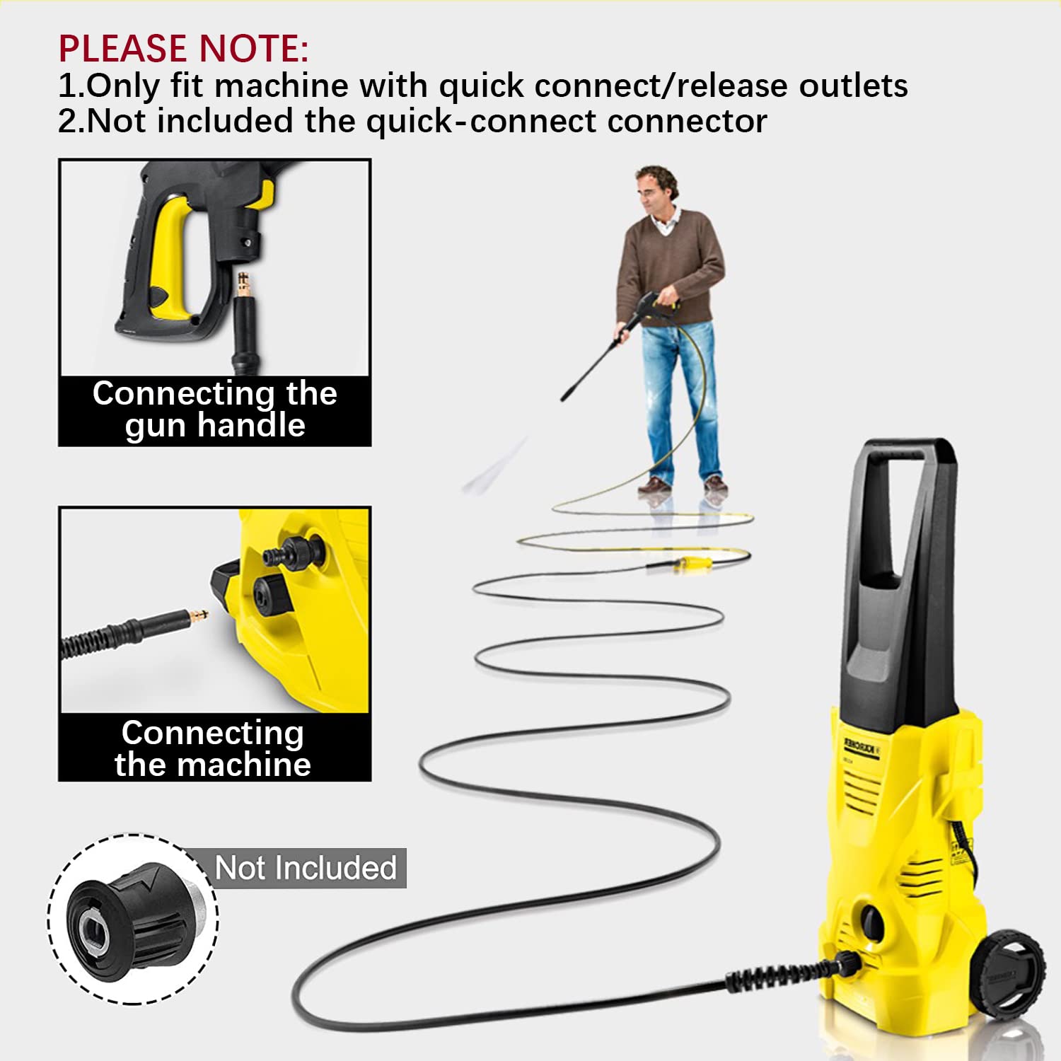 Manguera de repuesto de lavadora de alta presión de 15 m para lavadoras a presión domésticas Kärcher K Series K2, K3, K4, K5, K7, accesorios de extensión de tubo de limpieza de agua, conector rápido