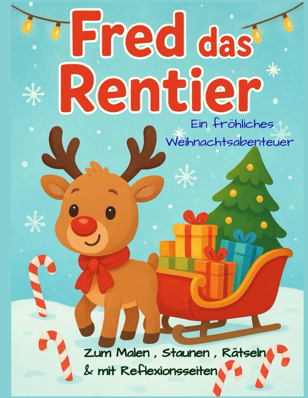 Fred das Rentier Ein fröhliches Weihnachtsabenteuer: Zum Malen , Staunen , Rätseln & mit Reflexionsseiten