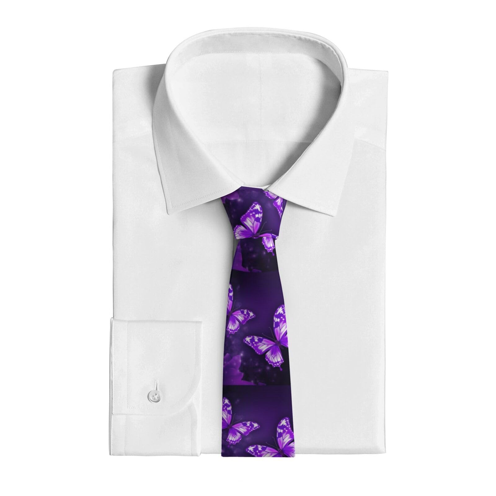 RLDOBOFE Neckties for Men Business Casual Necktie Men Butterfly Ties for Weddings Dances Neck Tie for Men, Purple Butterflies, One Size