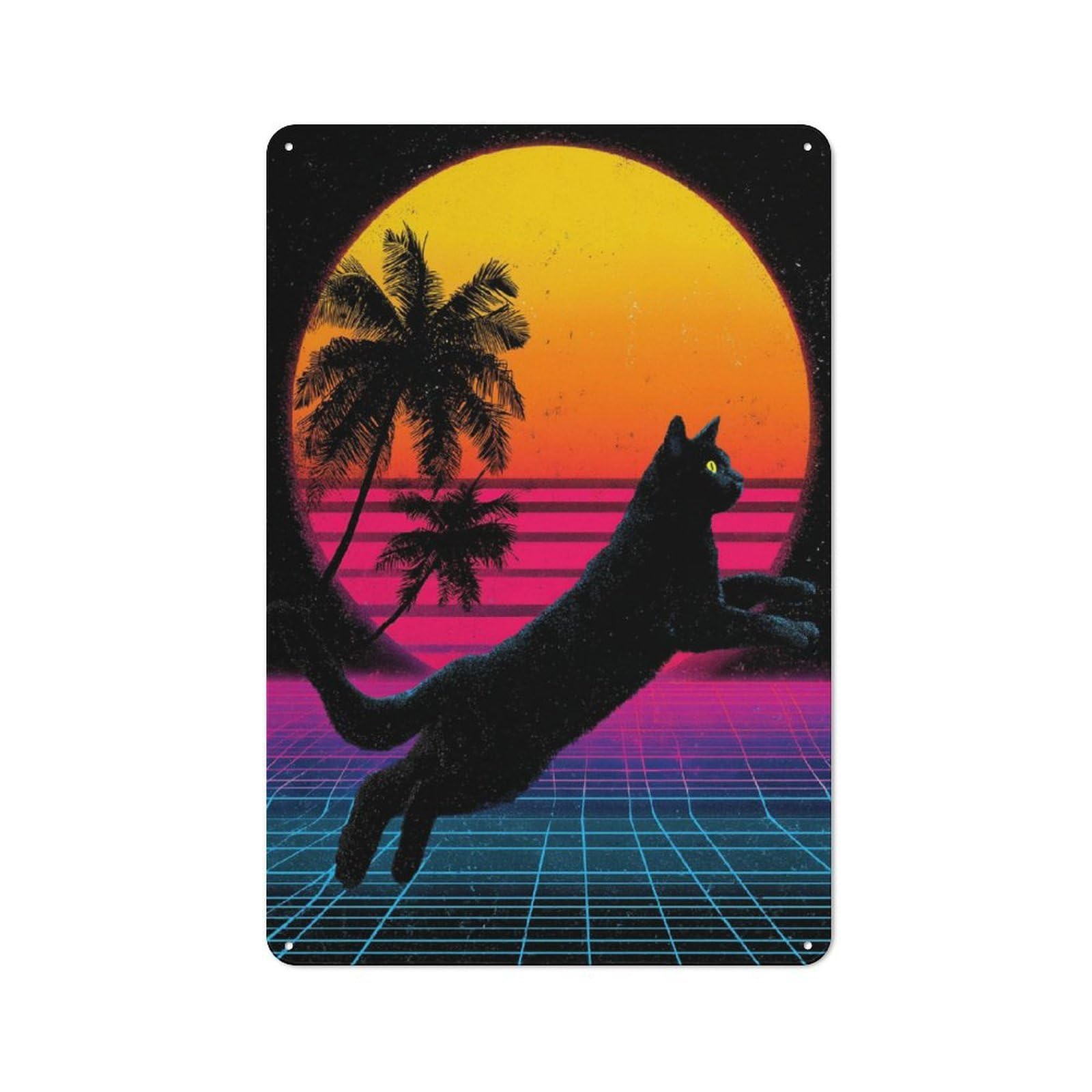 Junmoney Style-8 Retro Cat Synthwave Printed Metal Sign 30X20cm For Bar Or Restaurant, New Home Wall Decor For Hospitality Decor Collectors