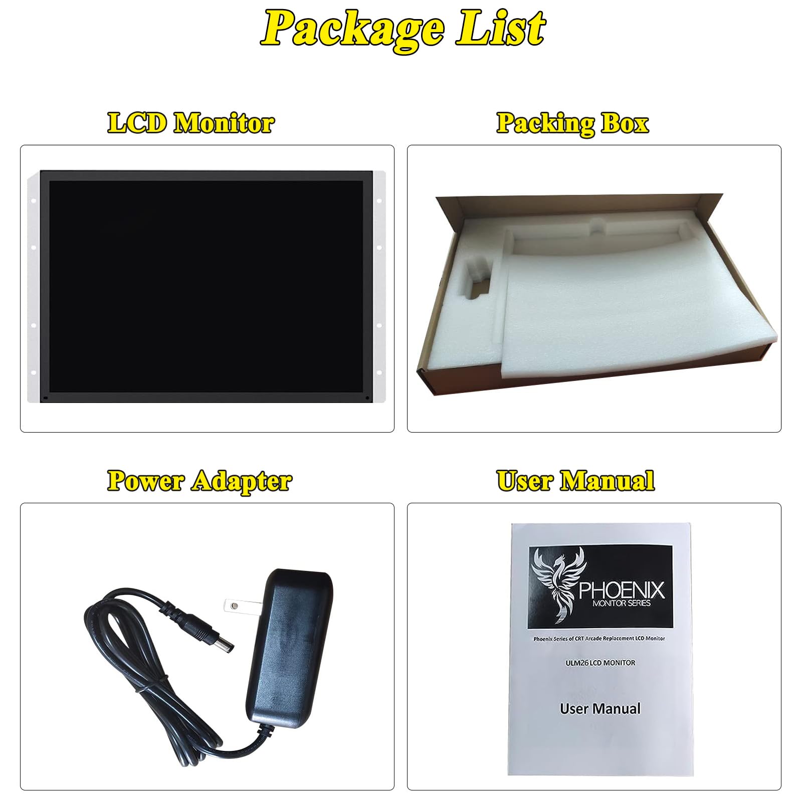 UNICO 26インチアーケード交換用モニター、HDMI/VGA/CGA/EGA UNICO 26 inch Arcade Monitor 4:3 Ratio LCD Gaming Monitor for HDMI