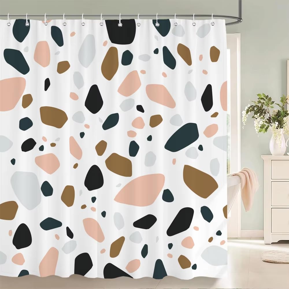 Cortina de Ducha 240x200 Estampado de Piedras Pequeñas,Impermeable con Ganchos,Duradera y Lavable a Máquina,Ideal para decoración de Baño de Casa y Hotel,240Anx200Al cm (1 Panel).
