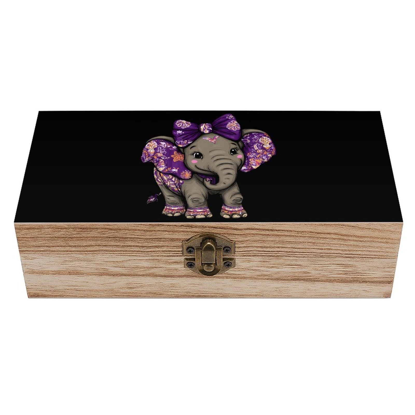 HLBSDM Elephant Conserve-Protects Wooden Box with Hinged Lid Decorative Storage Case Container