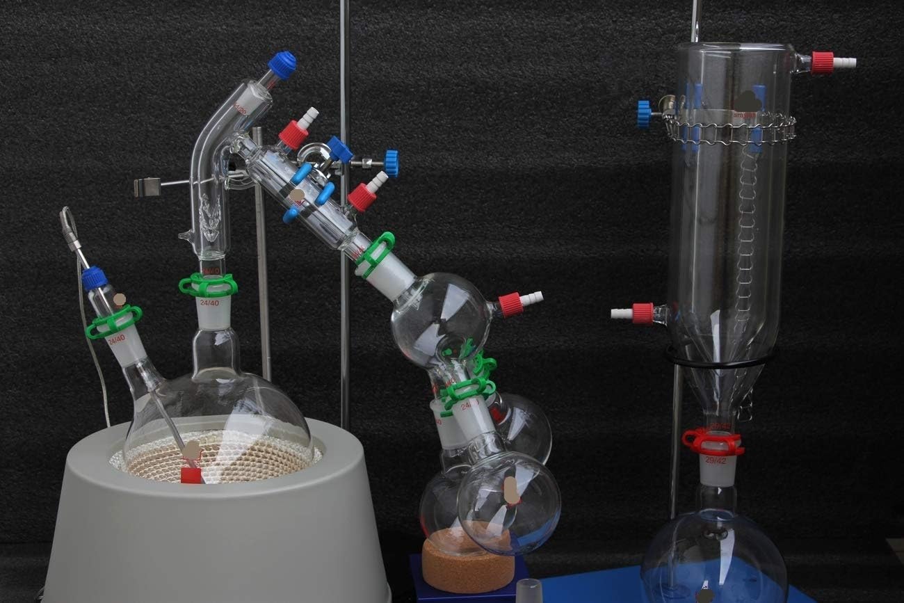 Kurzstrecken-Glasdestillationsset mit Kühlfalle und magnetischem Heizmantel – 2000 ml Laborausrüstung