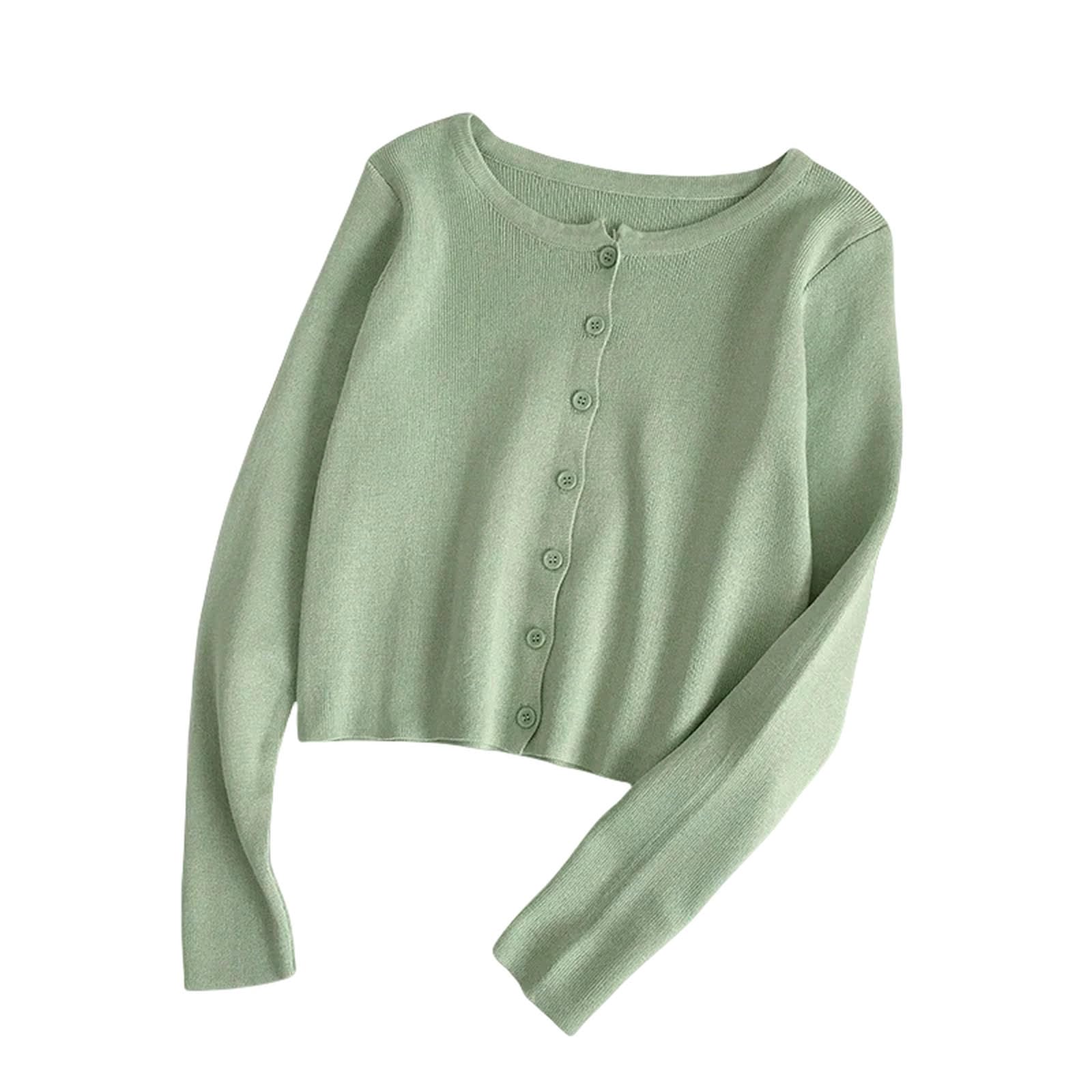 Strickjacke Damen Frühjahr Herbst Strick -Strickjacken Frauen Langarmknopf Vorne Vintage Cardigan Top Classic Style Style-grün-eine Größe