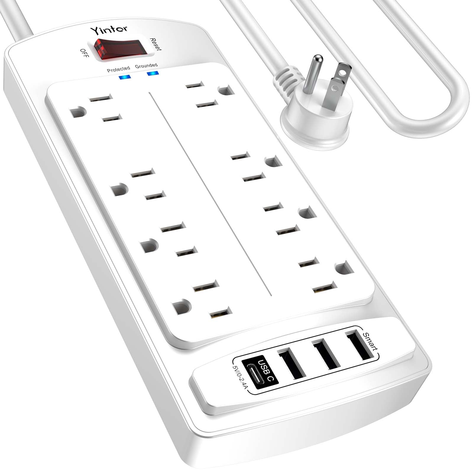 Yintar 6Ft Surge Protector Power Strip with 6 Outlets & 3 USB Ports, Black — Amazon image 12