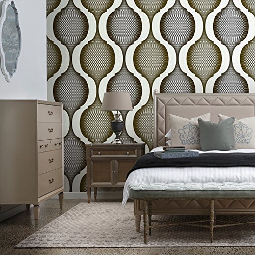 YIFU LIFE F8121 Geometric Pattern Wallpaper Rolls,Silver/Gold Damask Wallpaper Bedroom Living Room Hotels Wall Decoration 20.8