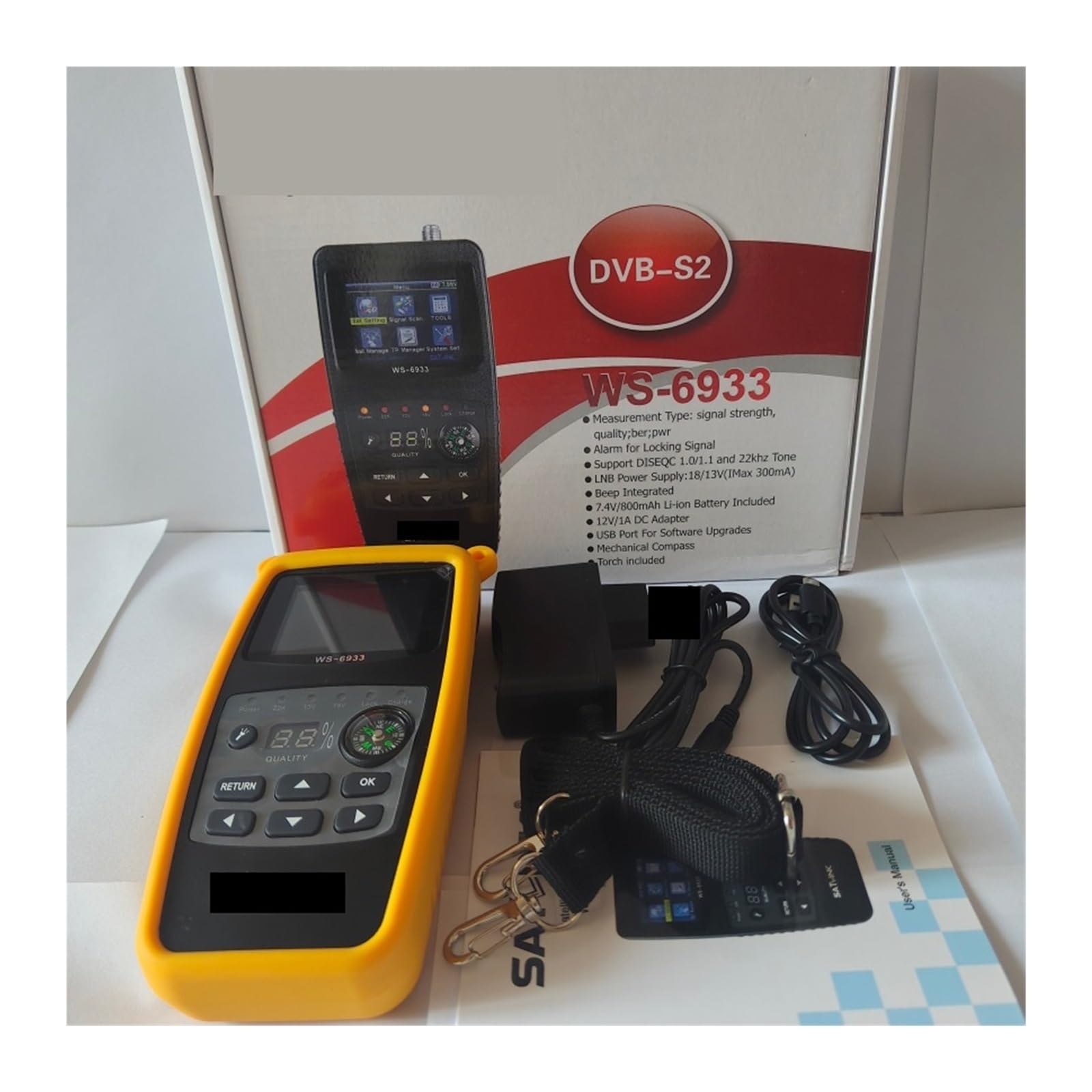 Puntatore Satellitare, WS-6933 DVB-S2 FTA C&KU Band Digital Satellite Finder Meter Display LCD da 2,1 pollici Cover in silicone Batteria al litio WS6933 PK V8