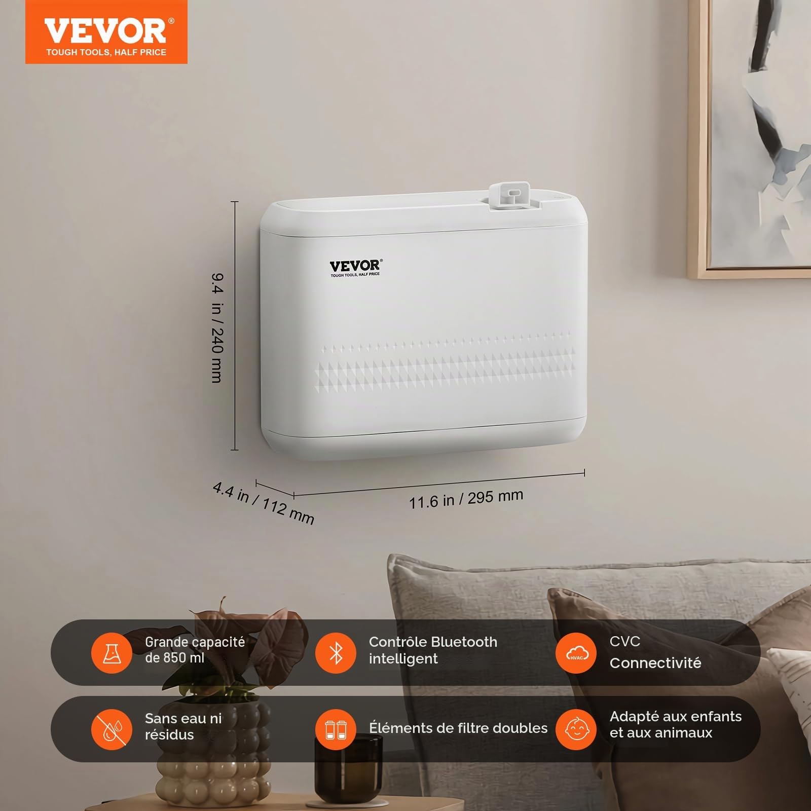 VEVOR Machine à air parfumé, diffuseur d'huiles essentielles Intelligent Bluetooth 850 ML, diffuseur de Parfum CVC sans Eau air Froid, Machine de Diffusion d'aromathérapie pour Maison, Bureau, hôtel