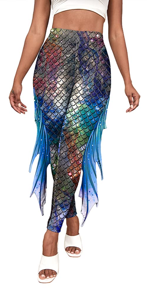 color cosplayer Mermaid Yoga Print Leggings for Women Plus Size Fish Scale High Waisted Pants Halloween Costume Tights