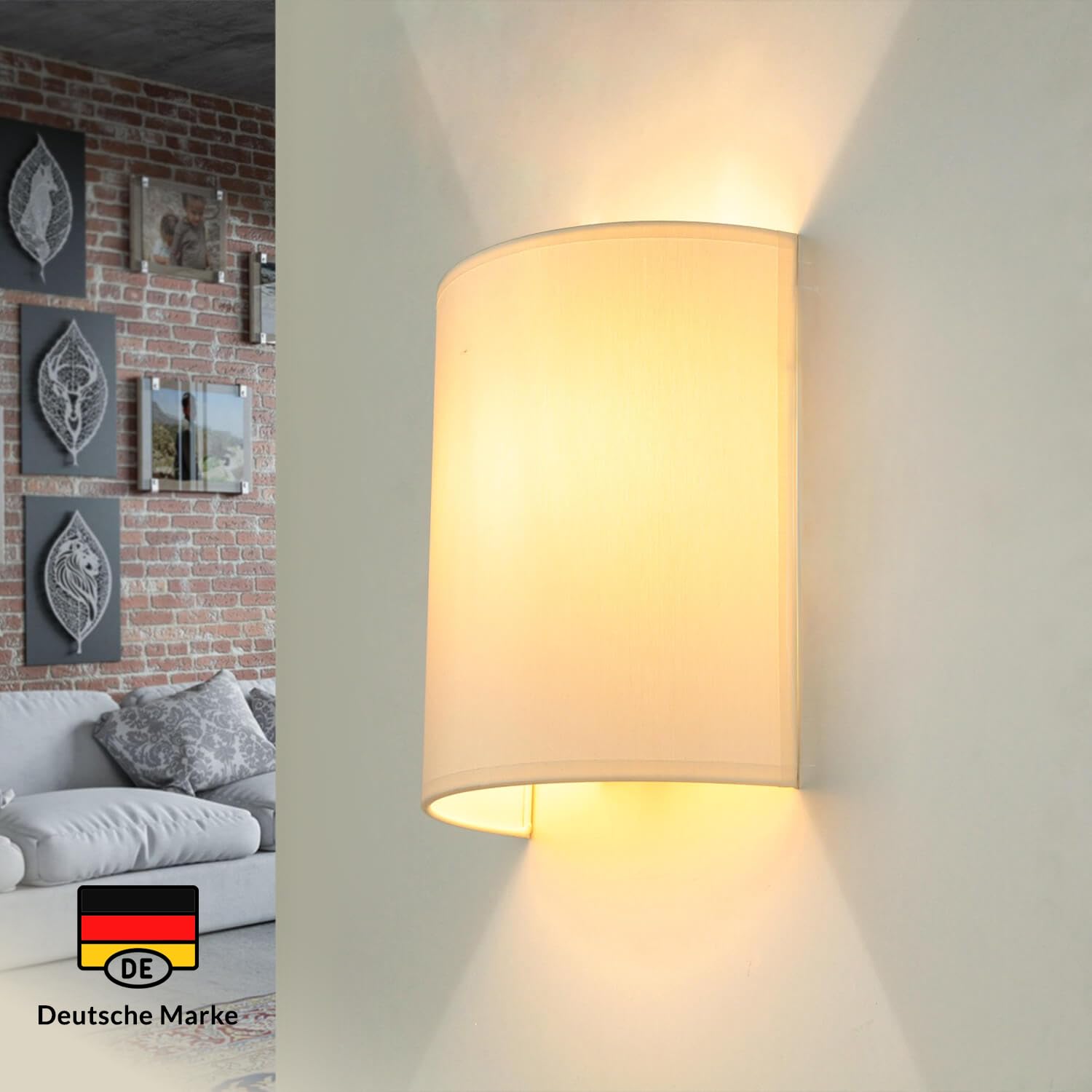 Licht-Erlebnisse Wandleuchte Weiß Creme, Stoff Lampenschirm, Wandlampe E27, H:23 cm, Up Down Leuchte, blendarm, gemütlich, Wohnzimmer, Wandlampe Schlafzimmer