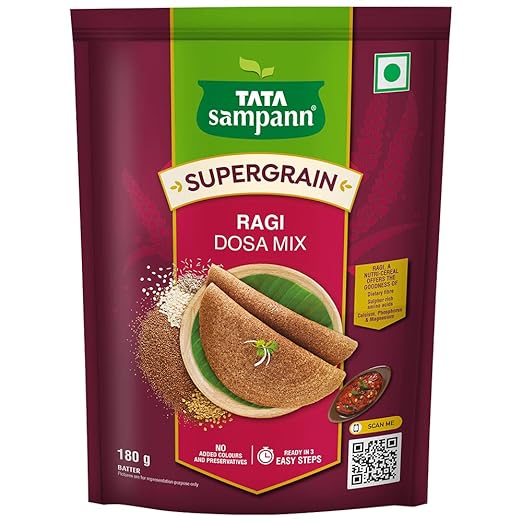 Tata Sampann Supergrain Ragi Dosa Mix, Instant Ready to Cook Mix, 180g