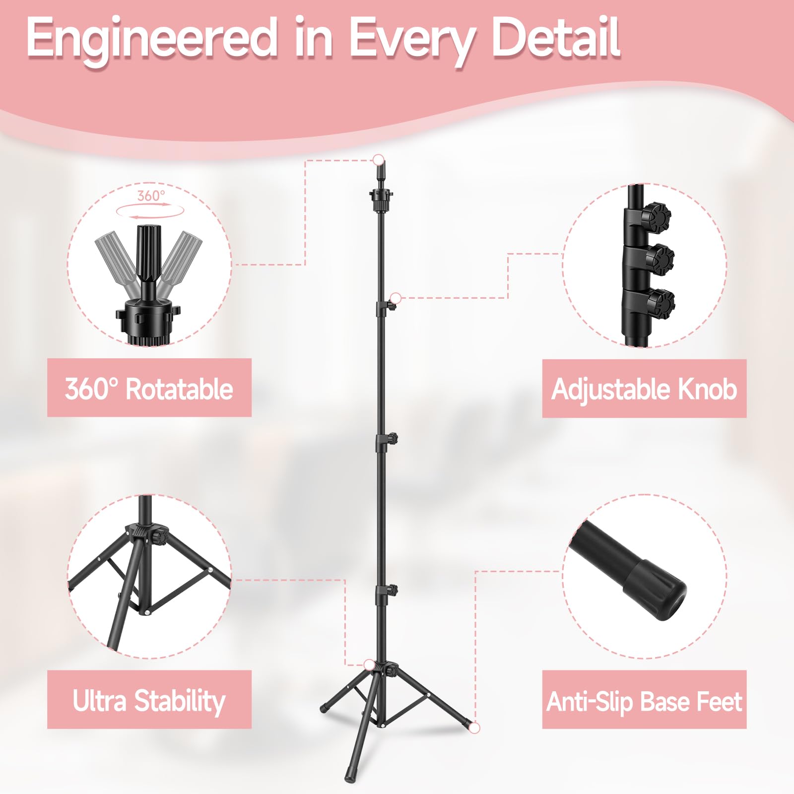 Yofuly Soporte para peluca de 55 pulgadas, trípode de ajuste de altura, cabeza de entrenamiento, cabeza de maniquí para cosmetología, peluquería y entrenamiento — view 5