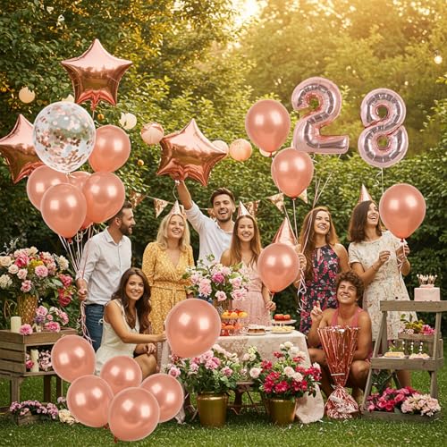Image of TONIFUL 16 Inch 10 Pcs Fat Rose Gold 0-9 Birthday Number Balloons