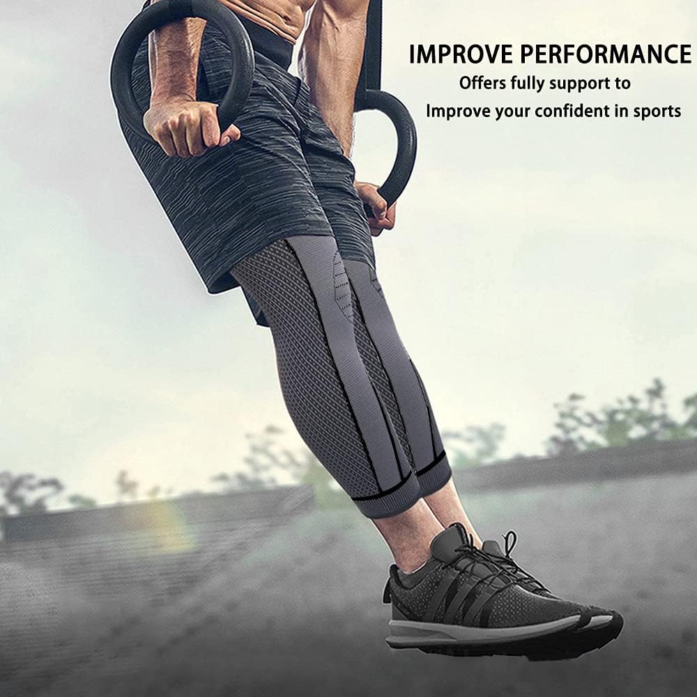 Full Leg Compression Sleeve for Men & Women, Long Knee Brace Sleeve for Basketball, Arthritis Cycling Sport (1 Pair)