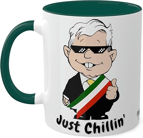 Miniatura 2 de MEXICANDOO AMLO - Taza de café Just Chillin, divertida caricatura, Muñeco AMLITO, taza de cerámica blanca brillante con colores vibrantes en el