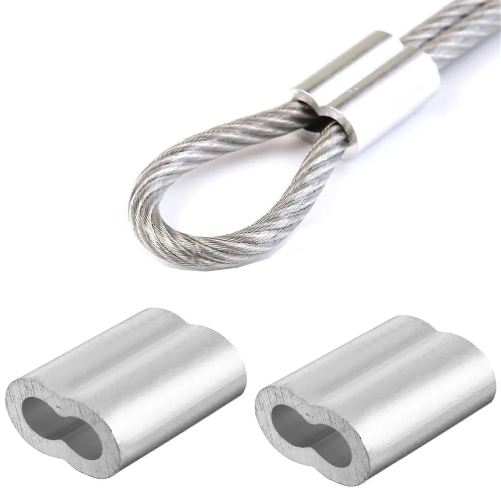 Puntali, Manicotti a crimpare for cavi 200 pezzi Manicotto a in alluminio for fune da 3 mm 4 5 6 e clip in a doppio foro for cavo(3mm)