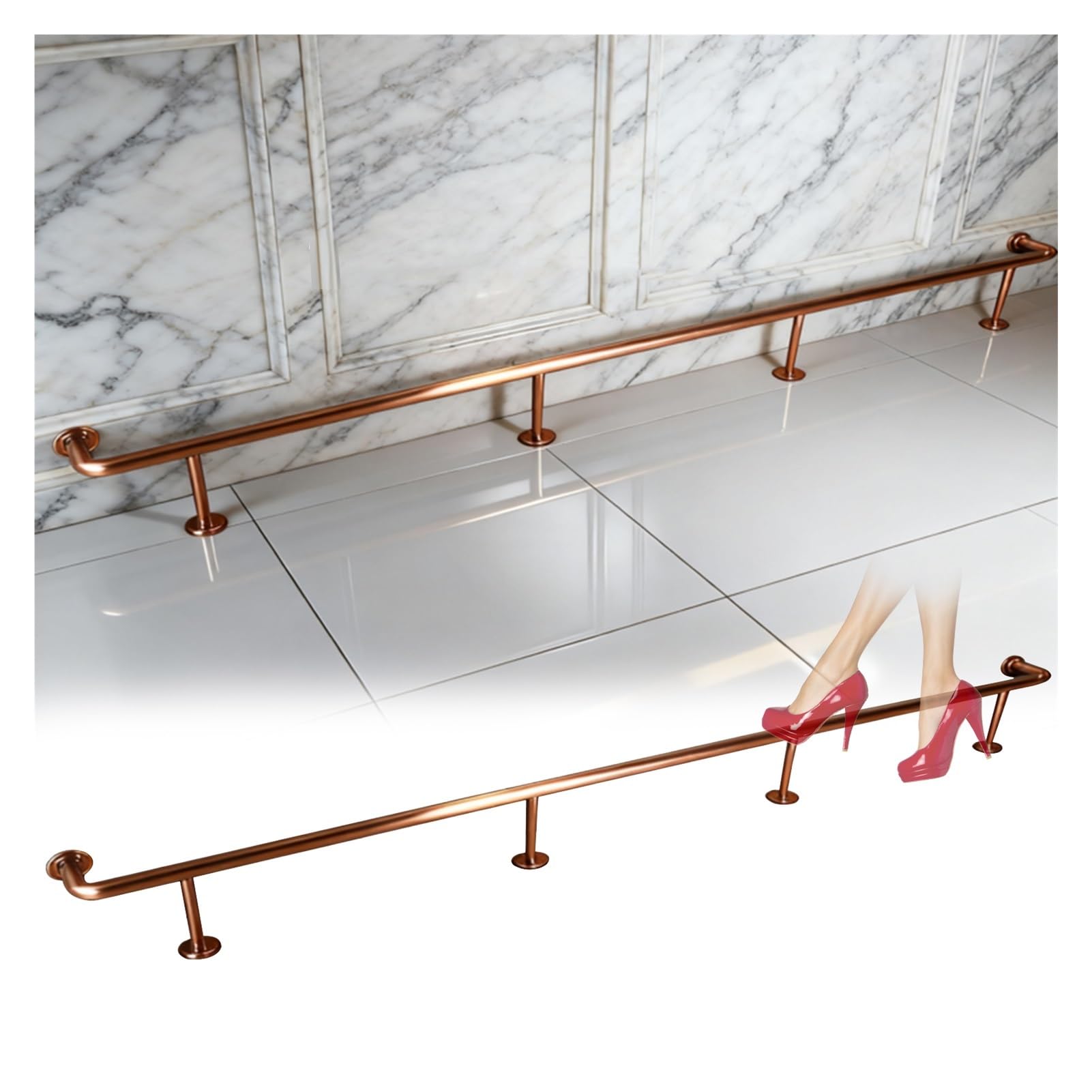 Kit de reposapiés de Acero Inoxidable Cepillado de 55,1" x 7,9" con Tubo Horizontal, reposapiés y Extensor de Pared, barandilla Plana para terrazas y Patios.