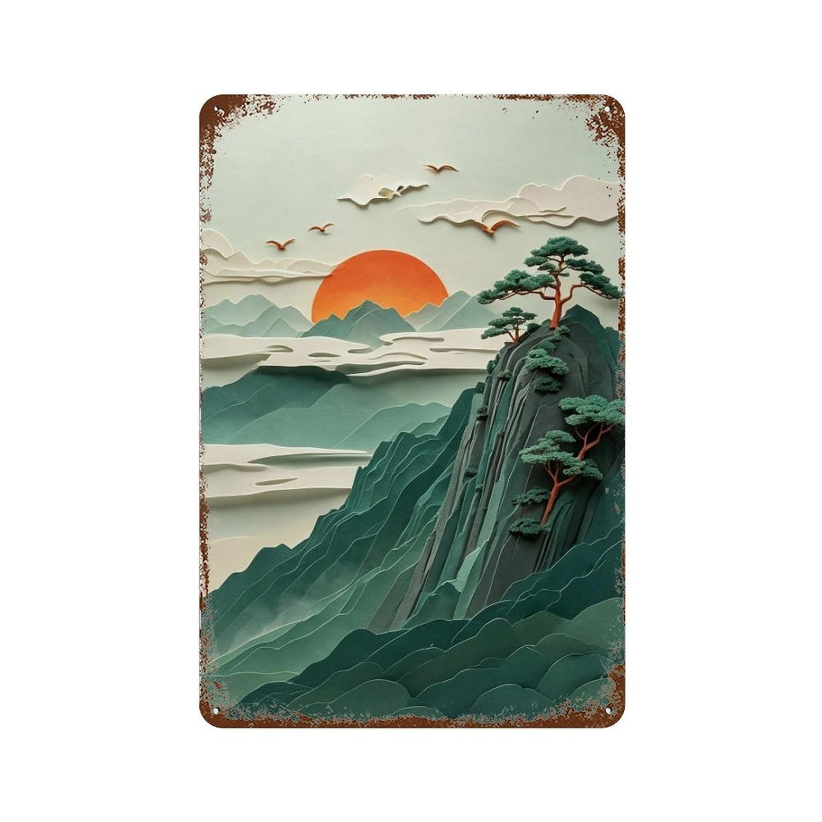 WUJHGRSG Eastern Tiered Misty Peak Sunset Motif 02 Wall Art Retro Iron Vintage Metal Tin Sign Poster Modern Decor for Home Cofffee Club Bar Shop Style 30x20cm
