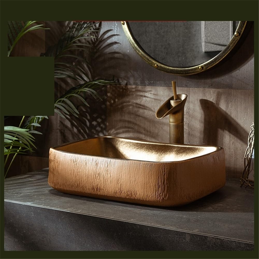 Aufsatzwaschbecken Rechteck Badezimmer Schiff Waschbecken über Theke Schüssel 48 * 35 15 cm Retro Keramik Wasch Toilette Arbeitsplatte