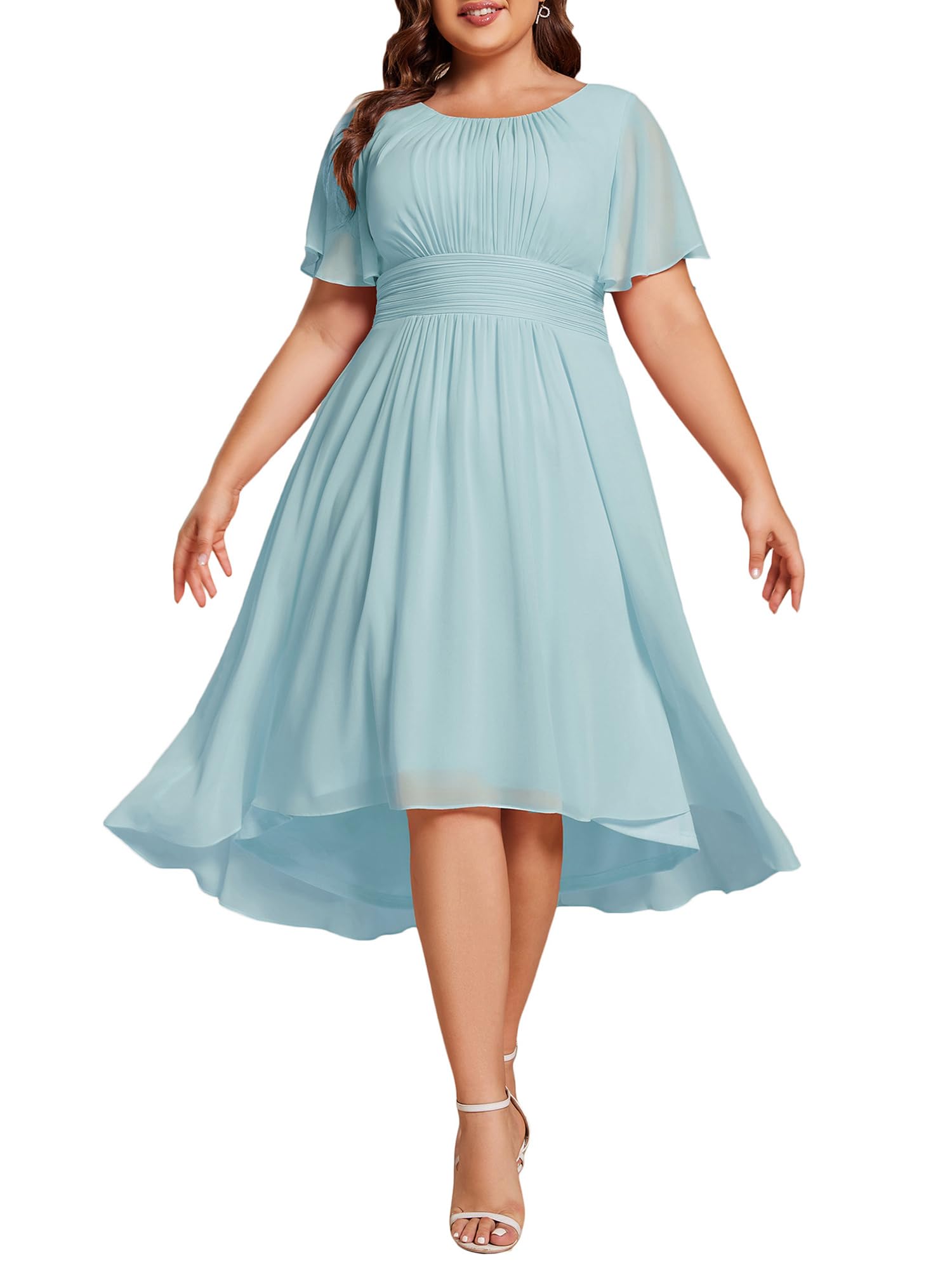 Ever-Pretty Women's Chiffon High Low Plus Size Cocktail Wedding Guest Dress
