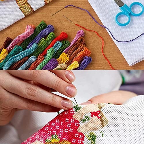 Image of Disxvivy Cross Stitch Stamped Full Embroidery Kits DIY 11CT Cotton Thread Printed DIY Needlepoint Kits Craft Needlework Set Cross-Stitch Stamped Sets-Magic Cat 18x18 inch
