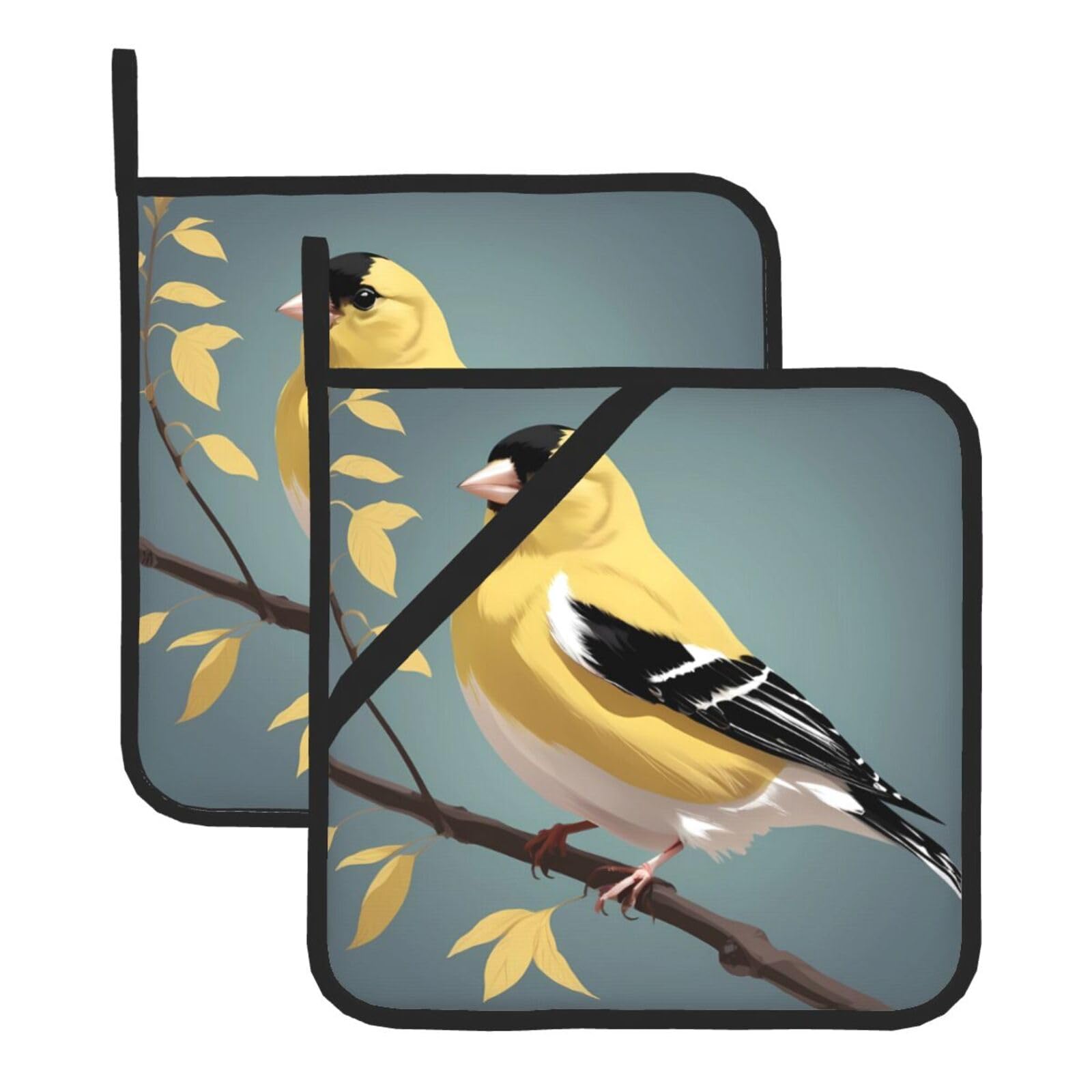HJFCZH American Goldfinch Printed Square Insulated Pot Mat Set (2-Piece) 8x8in Waterproof, Thickened & Easy to Clean with Lanyard Design for Kitchen, Oven & BBQ