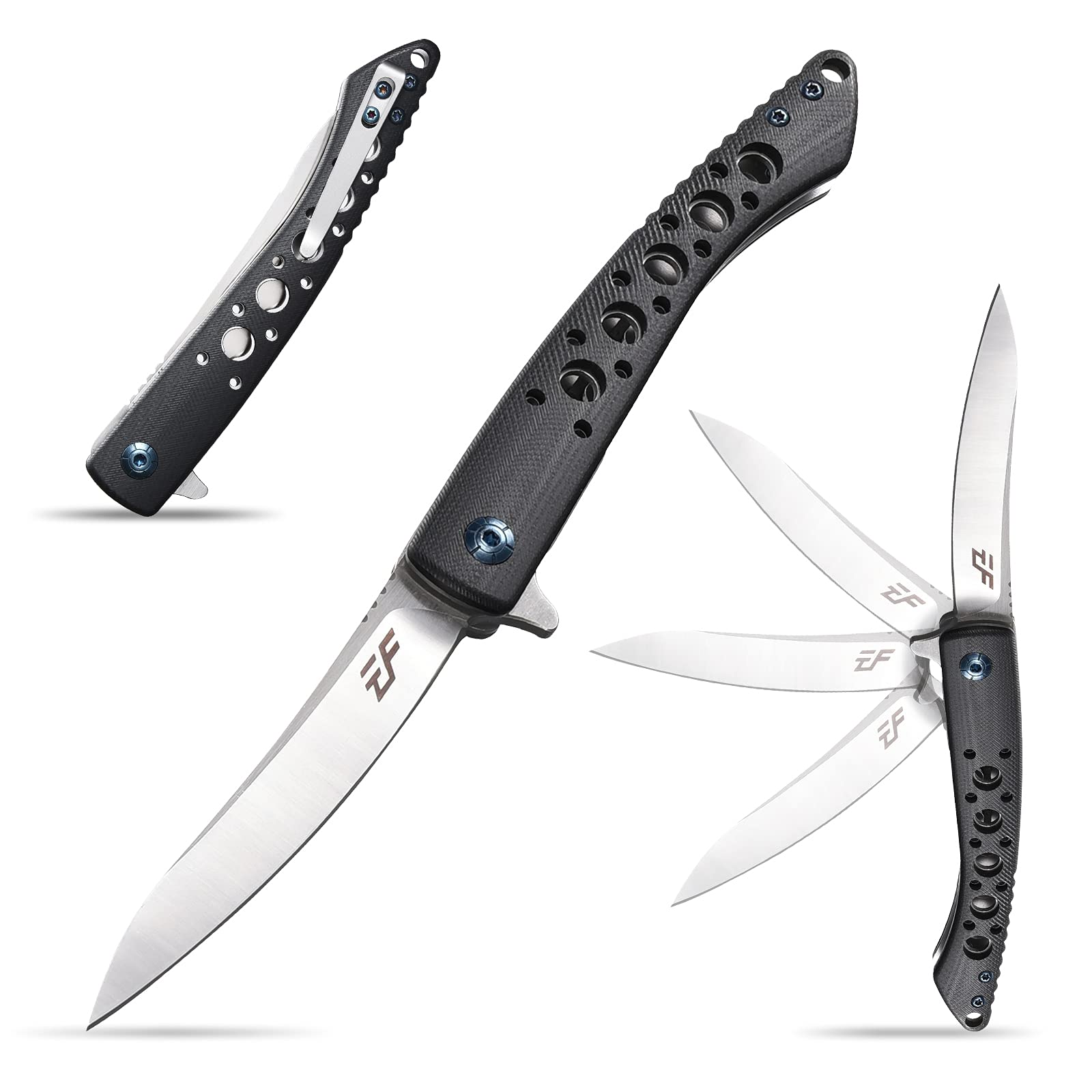 Eafengrow EF943 EDC Folding Knife D2 Steel Blade G10 Handle Flipper Knifes with Pocket Clip for Camping Hiking Survival Outdoor(black)